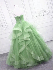 Ball Gown Evening Prom Dresses Glittering Dresses Formal Floor Length Sleeveless V Neck Tulle With Glitter Ruffles