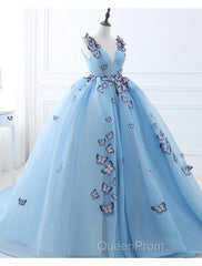 Ball Gown Evening Prom Dresses Luxurious Dresses Engagement Court Train Sleeveless V Neck Tulle With Pleats Appliques 2
