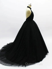 Ball Gown Evening Prom Dresses Open Back Dresses Wedding Party Court Train Sleeveless Halter Tulle Backless With Pleats