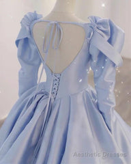 Ball Gown Satin Dresses Puffy Sleeves Open Back