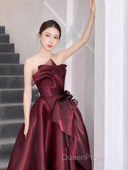 Ball Gown Strapless Burgundy Organza Evening Prom Dresses Evening Dresses