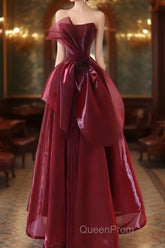 Ball Gown Strapless Burgundy Organza Evening Prom Dresses Evening Dresses