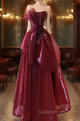 Ball Gown Strapless Burgundy Organza Evening Prom Dresses Evening Dresses