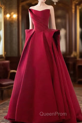Ball Gown Strapless Burgundy Satin Evening Prom Dresses Evening Dresses