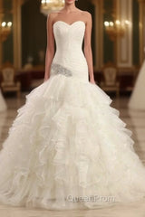 Ball-Gown Strapless Chapel Wedding Dresses White Organza