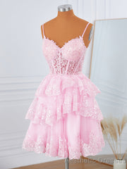 Ball-Gown Tulle V-neck Appliques Lace Corset Short/Mini Dress