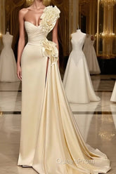 Sparkly Ruffles Split Wedding Dresses With Glitter Long White One Shoulder