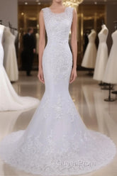 Beaded Lace Backless Mermaid Wedding Dresses