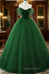 Beaded Tulle Off Shoulder Long Party Dresses Tulle A-Line Evening Prom Dresses Ball Gown Quinceanera Dresses