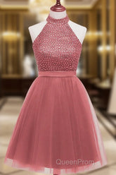 Beading Keyhole Back Homecoming Dresses