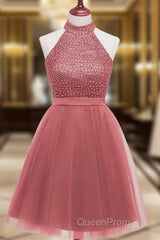 Beading Keyhole Back Homecoming Dresses