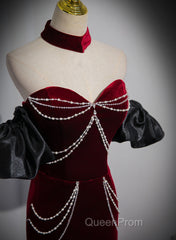 Beauiful Wine Red Off Shoulder Mermaid Long Evening Prom Dresses, Wine Red Party Dresses