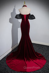 Beauiful Wine Red Off Shoulder Mermaid Long Evening Prom Dresses, Wine Red Party Dresses