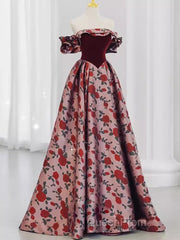 Beautiful A Line Off The Shoulder Long Floral Evening Prom Dresses