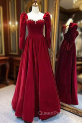 Beautiful A Line Red Velvet Evening Prom Dresses Sweatheart Party Dresses Brithday Ball Gown