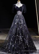 Beautiful A-line Simple Black Floor Length Party Dress, Black Long Prom Dress