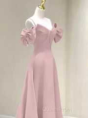 Beautiful A-Line Straps Pink Long Evening Prom Dresses