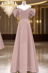 Beautiful A-Line Straps Pink Long Evening Prom Dresses