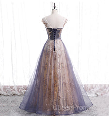 Beautiful A-Line Tulle With Lace Applique Party Dresses, Tulle Long Evening Prom Dresses