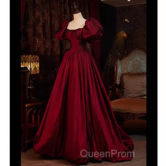 Beautiful Ball Gown Square Neckline Satin Long Red Evening Prom Dresses