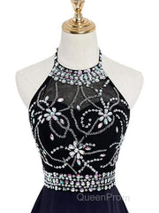 Beautiful Beaded High Low Chiffon Gradient Party Dresses, Blue Homecoming Dresses