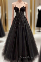 Beautiful Black Tulle Applique Evening Prom Dresses Elegant Evening Dresses Party Dresses