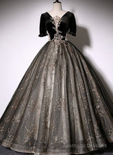 Beautiful Black Tulle Short Sleeves Long Party Dress Black Short Sleeves Prom Dress prom dresses shops