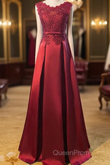 Beautiful Dark Red Lace Long Junior Evening Prom Dresses, Lace Top Party Dresses