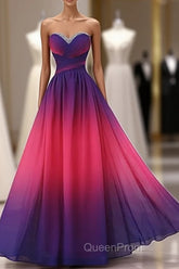 Beautiful Gradient Chiffon Sweetheart Beaded Evening Prom Dresses A-line Gradient Party Dresses Evening Prom Dresses shops