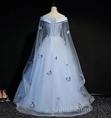 Beautiful Light Blue Ball Gown Lace-Up Party Dresses, Blue Evening Prom Dresses