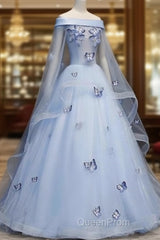 Beautiful Light Blue Ball Gown Lace-Up Party Dresses, Blue Evening Prom Dresses