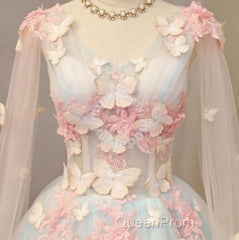 Beautiful Light Blue Long Formal Dresses Party Dresses, Unique Blue Evening Prom Dresses Gown