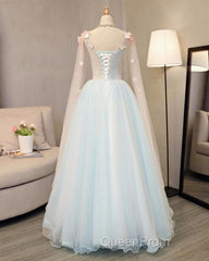 Beautiful Light Blue Long Formal Dresses Party Dresses, Unique Blue Evening Prom Dresses Gown