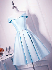 Beautiful Light Blue Satin Sweetheart Homecoming Dresses, Blue Short Evening Prom Dresses