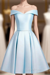 Beautiful Light Blue Satin Sweetheart Homecoming Dresses, Blue Short Evening Prom Dresses
