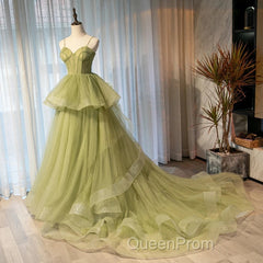 Beautiful Light Green Sweetheart Layers Princess Formal Gown, Green Tulle Long Party Dresses Evening Prom Dresses