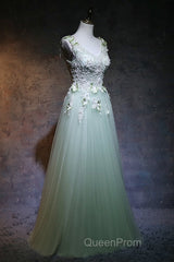 Beautiful Light Green Tulle Long Party Dresses, A-Line Floor Length Evening Prom Dresses