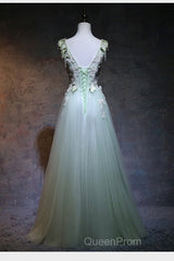 Beautiful Light Green Tulle Long Party Dresses, A-Line Floor Length Evening Prom Dresses