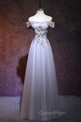 Beautiful Light Grey Long Evening Prom Dresses, Grey Party Dresses