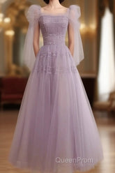 Beautiful Light Purple Tea Length Soft Tulle Party Dresses, Cute Short Homecoming Dresses Formal Dresses