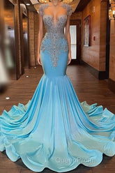 Beautiful Long Sleeveless Mermaid Evening Prom Dresses With Beading