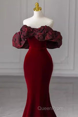 Beautiful Mermaid Off The Shoulder Long Red Evening Prom Dresses