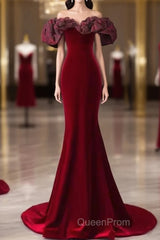 Beautiful Mermaid Off The Shoulder Long Red Evening Prom Dresses