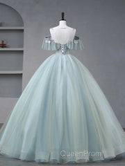 Beautiful Mint Blue Round Neckline Party Dresses, Tulle With Sweet 16 Dresses Evening Prom Dresses