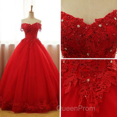 Beautiful Red Tulle Sweet 16 Gowns, Evening Prom Gowns, Red Party Dresses