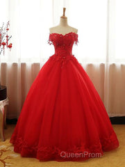 Beautiful Red Tulle Sweet 16 Gowns, Evening Prom Gowns, Red Party Dresses