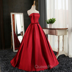 Beautiful Satin Scoop Floor Length Ball Evening Prom Dresses , Dark Red Sweet 16 Gown