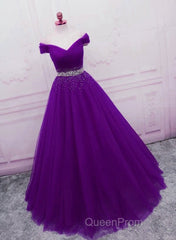 Beautiful Sequins Sweetheart Long Party Dresses, Purple Tulle Evening Gown