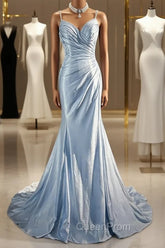 Beautiful Spaghetti Strap Mermaid Glitter Satin Long Evening Prom Backless Applique Evening Gown Simple Wedding Dresses