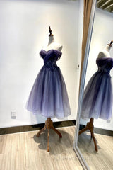 Beautiful Sweetheart Tulle With Lace Short Evening Prom Dresses, Purple Homecoming Dresses